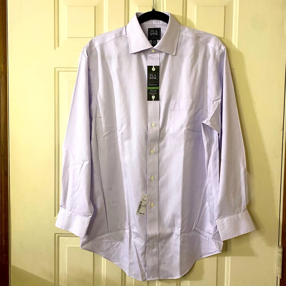 Jos A Bank Traveler Mens 15.5 32 Tailored Fit Long Sleeve Striped Button Down